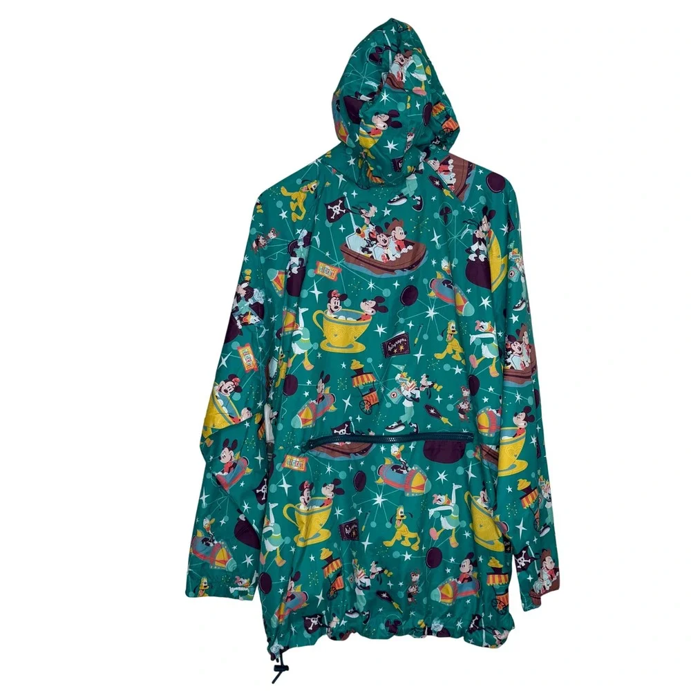 Disney Parks Anorak Windbreaker Jacket Mens Large Green Character Print Retro